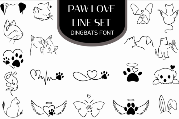 Paw Love Line Set: Elegant Dingbats for Pet-Centric Design